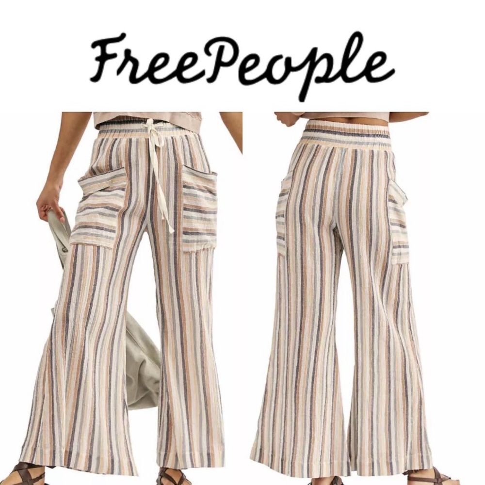 Free People Striped Wide Leg Pocket Pants in Neutral Multi